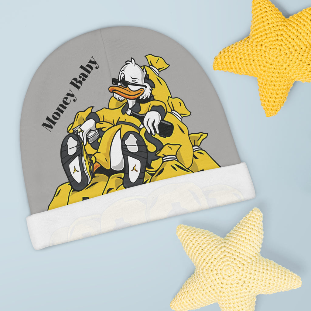 Money Baby Baby Beanie — Cute Cartoon Duck on Money Bags Infant Hat