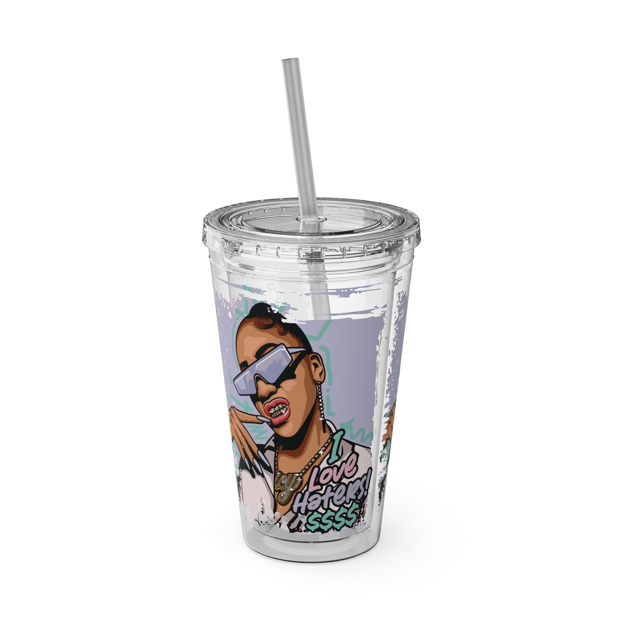 Sunsplash 16oz Tumbler with Straw — "Love the Hate" Graphic
