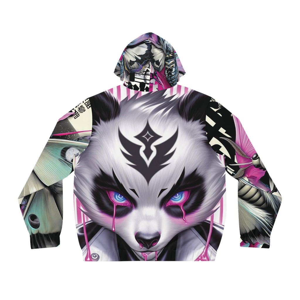 Cyber Kitsune Full-Zip Hoodie — Pink Mecha Wolf Japanese Mask Design