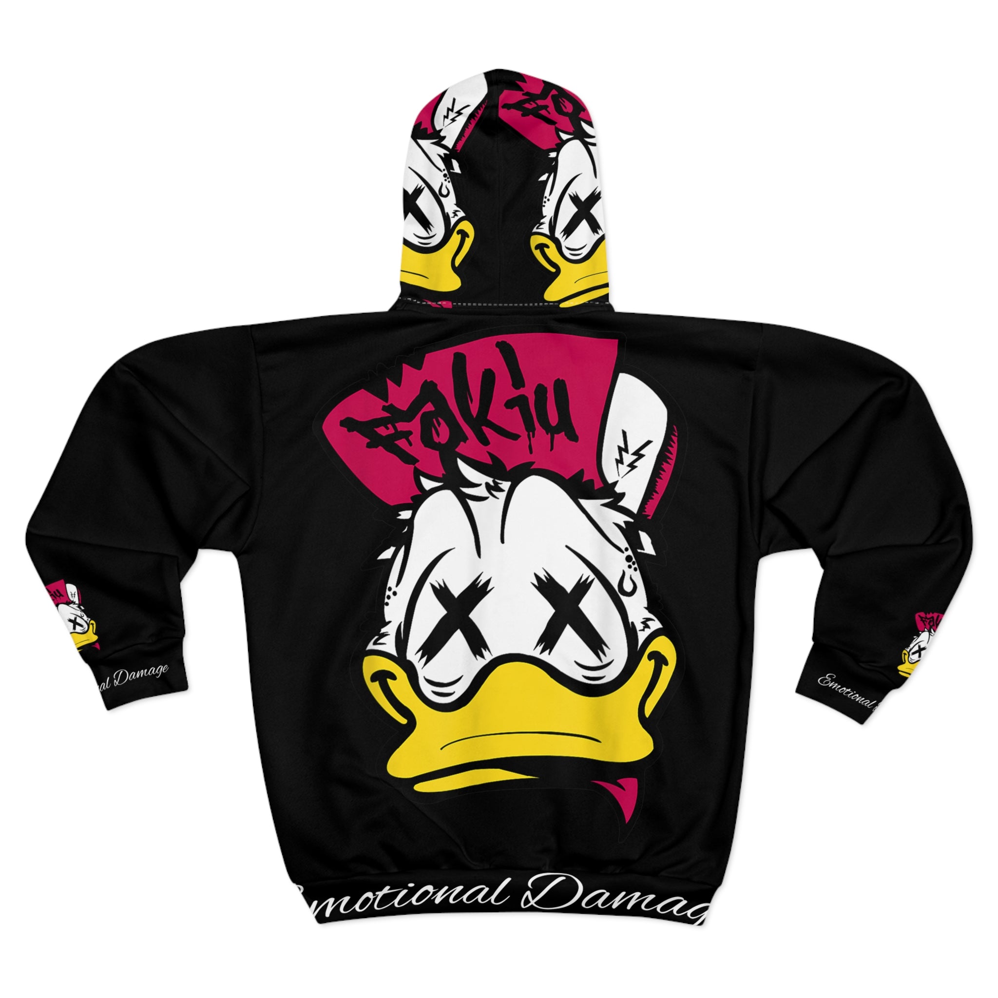 Duck Skull Zip Hoodie — Edgy Streetwear Graphic Hoodie ("Emotional Damage")
