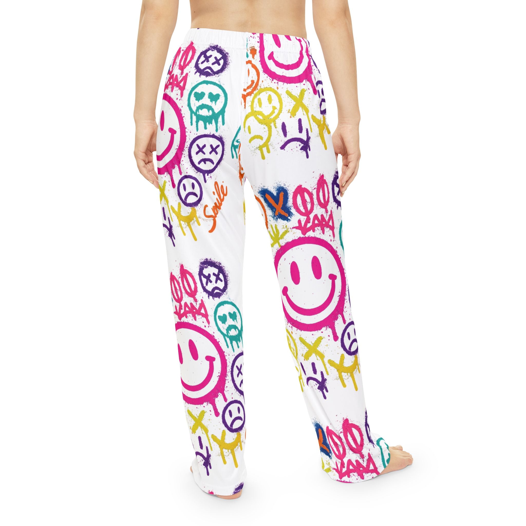 Smiley Graffiti Pajama Pants — Colorful Lounge Sleepwear for Women
