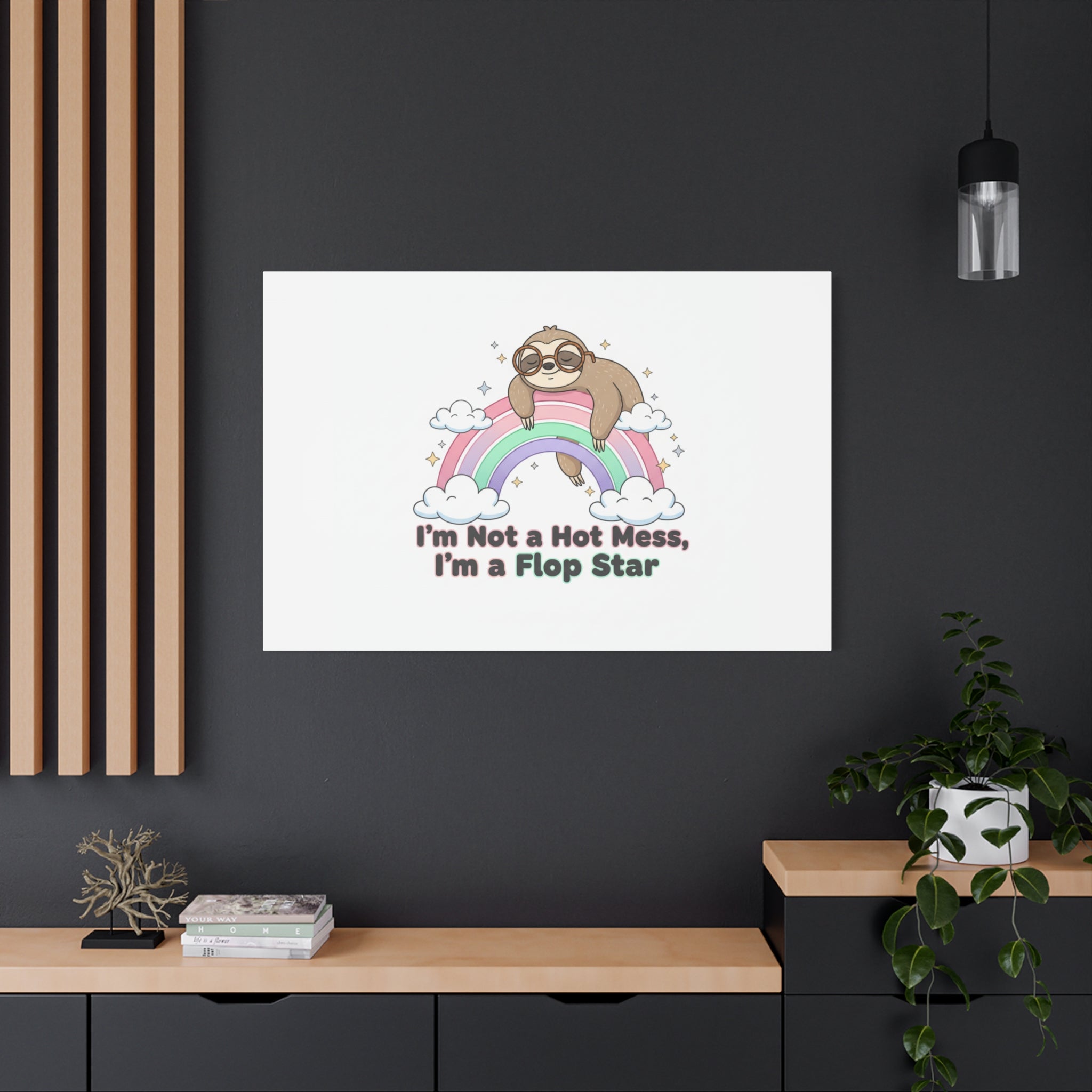 Flop Star Sloth Canvas | flop era burnout humor, fail merch
