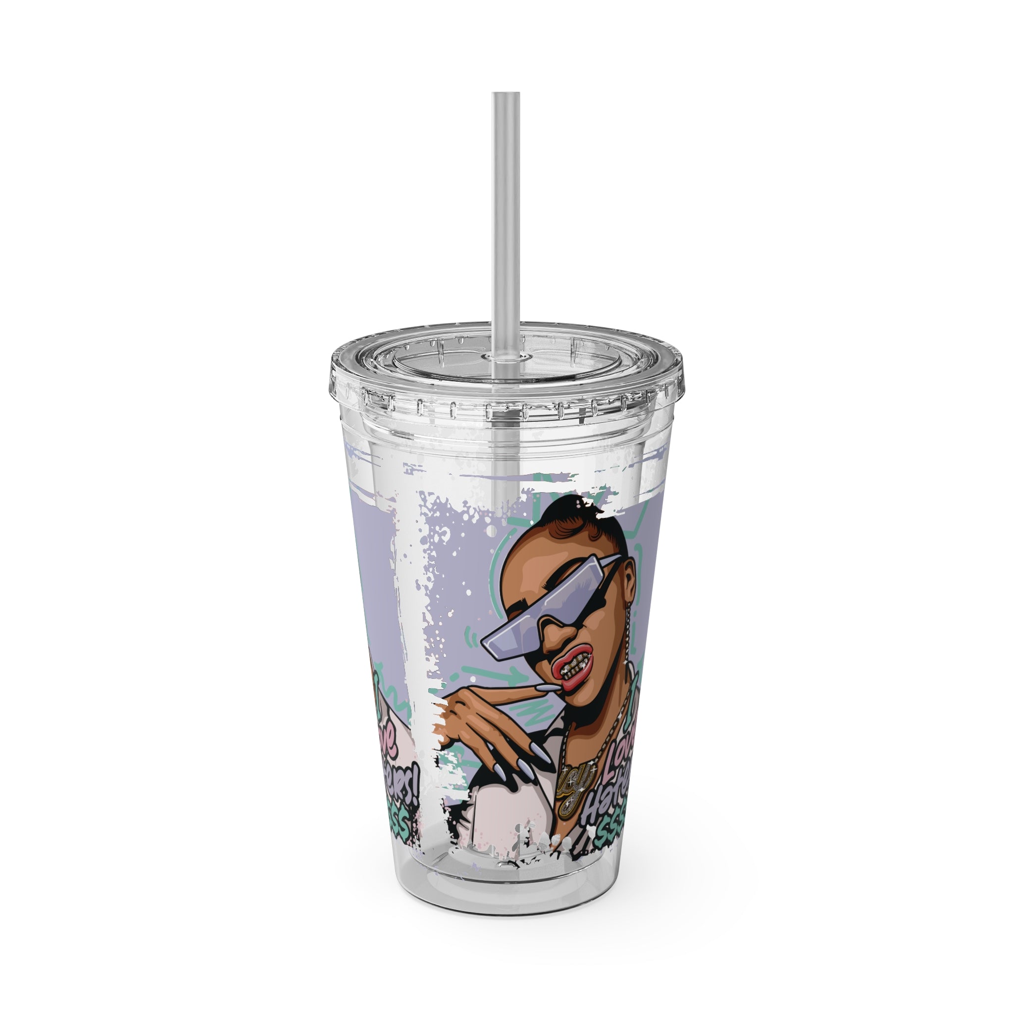 Sunsplash 16oz Tumbler with Straw — "Love the Hate" Graphic