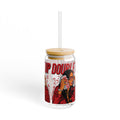 16oz Glass Sipper Tumbler — 'Double Up' Pop Art Design with Straw