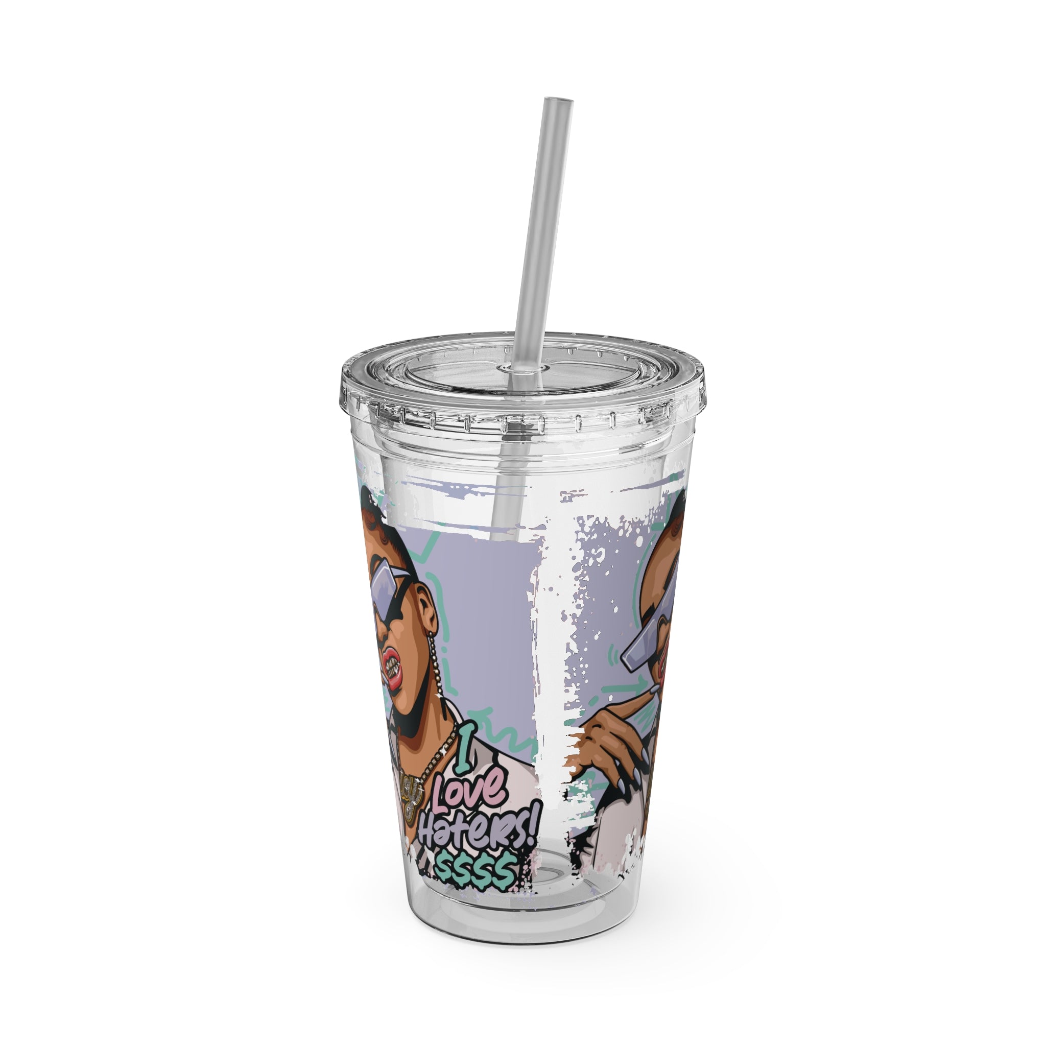 Sunsplash 16oz Tumbler with Straw — "Love the Hate" Graphic