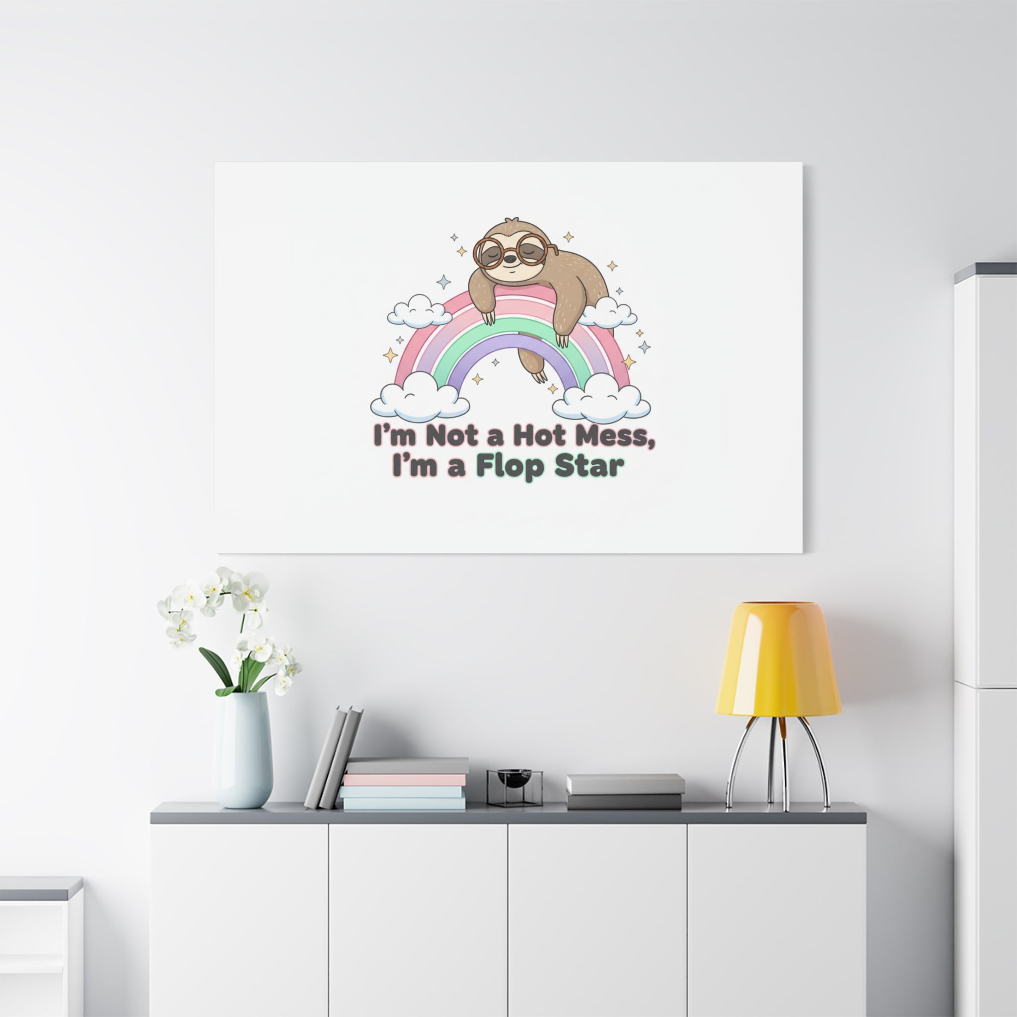 Flop Star Sloth Canvas | flop era burnout humor, fail merch